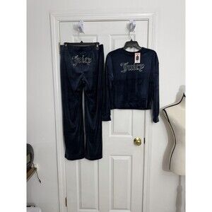Juicy Couture Navy Velour Tracksuit Set Medium Pants and Top Crewneck NWT